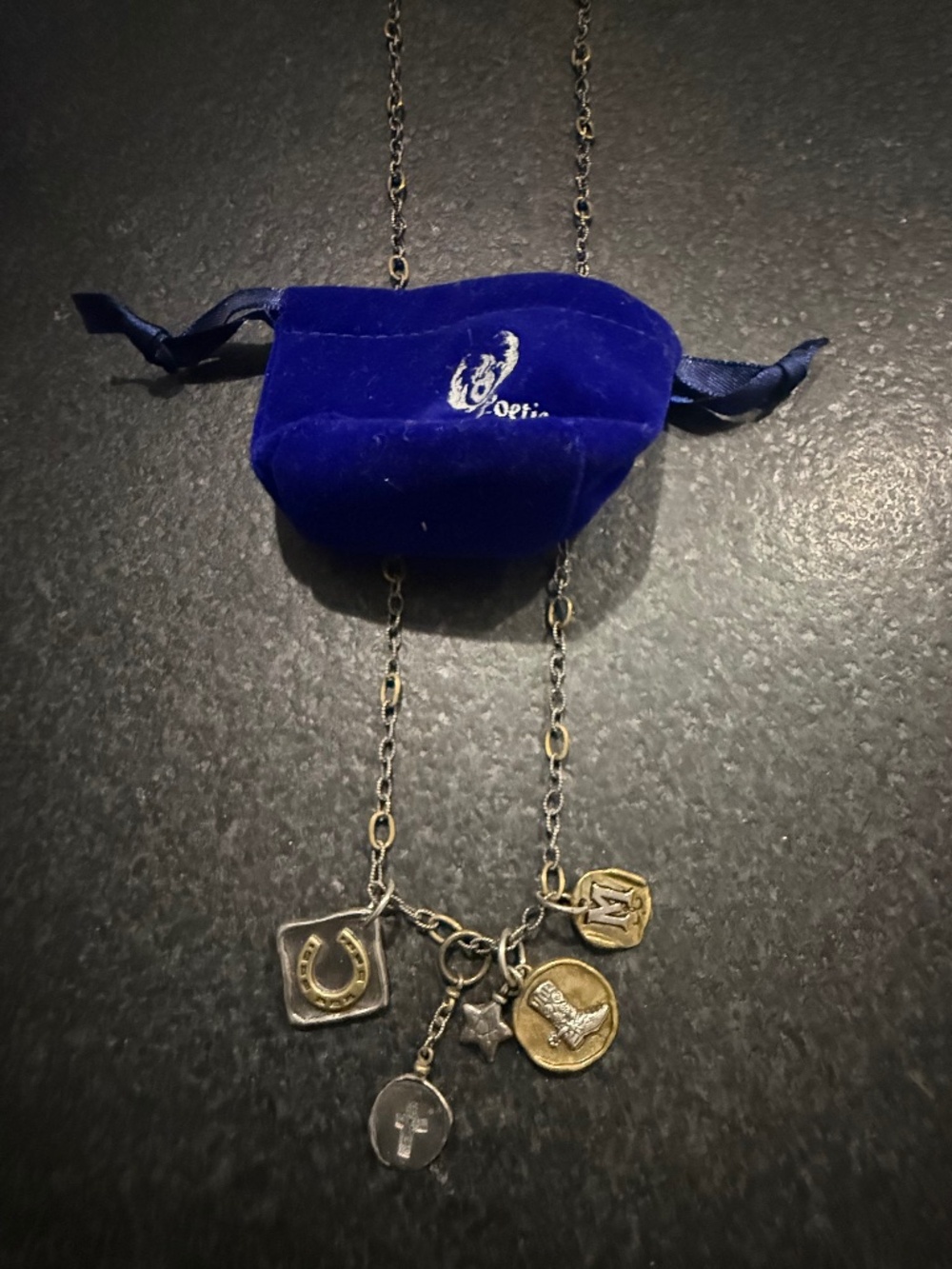 Waxing Poetic Sterling Silver / Brass 4 Charm Necklace
